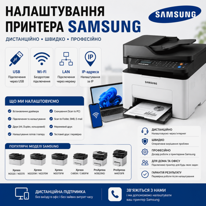 Настройка принтера Samsung — удалённое подключение, печать и сканирование