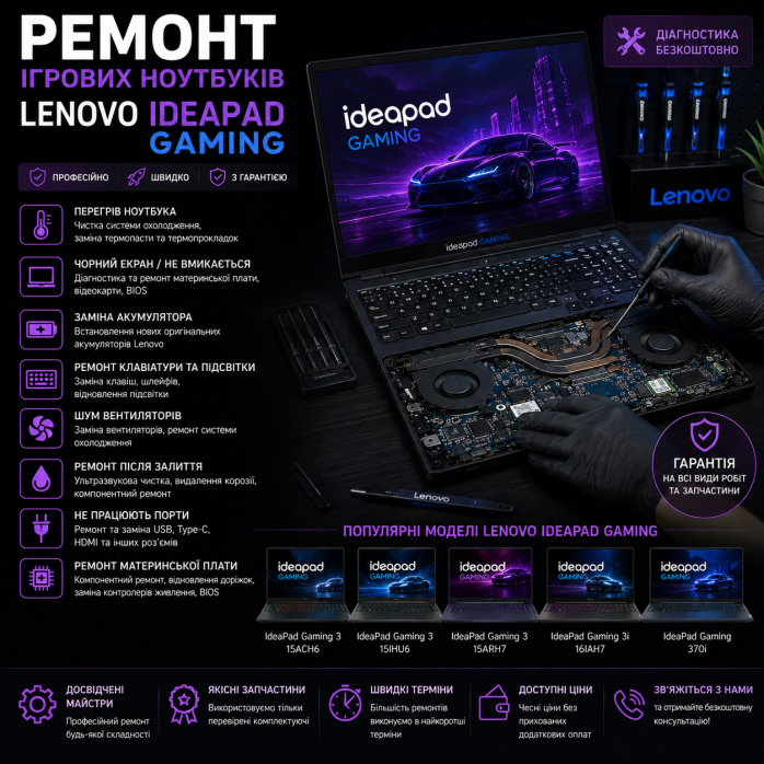 Ремонт ігрових ноутбуків Lenovo IdeaPad Gaming