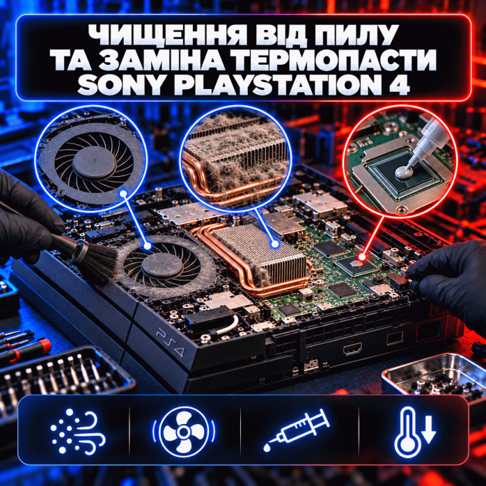 Чищення від пилу та заміна термопасти Sony PlayStation 4