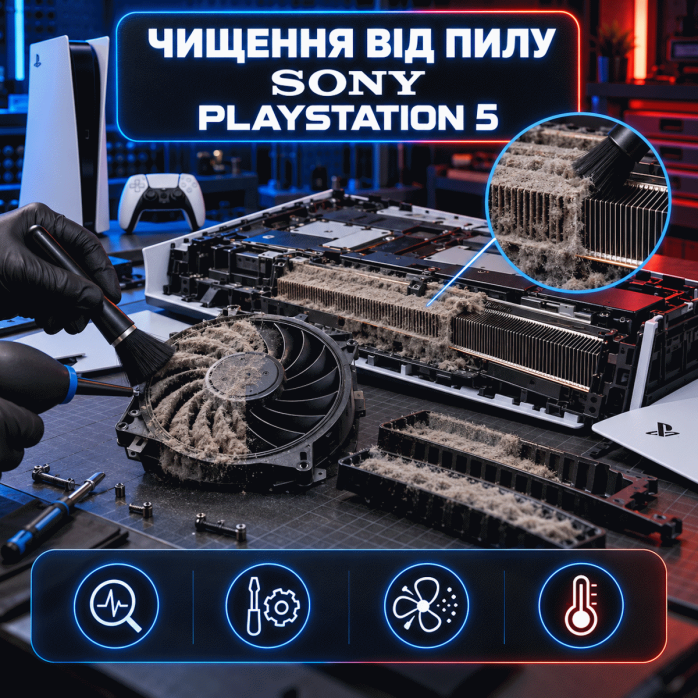 Чищення від пилу Sony PlayStation 5 без заміни рідкого металу