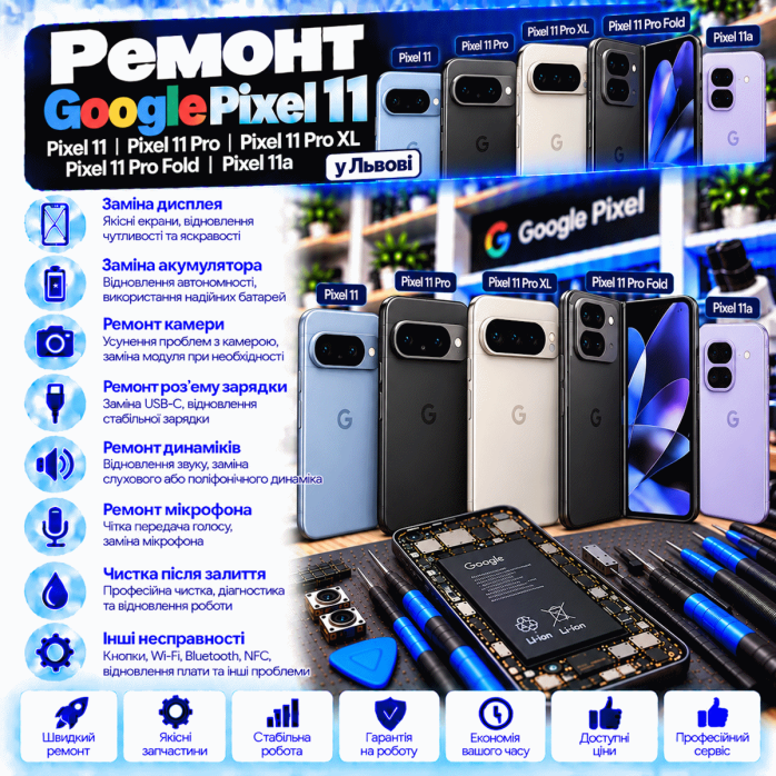 Ремонт Google Pixel 11, Pixel 11 Pro, Pixel 11 Pro XL та Pixel 11 Pro Fold у Львові