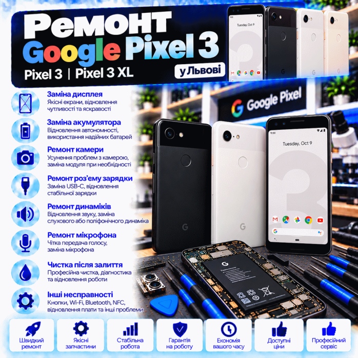 Ремонт Google Pixel 3, Pixel 3 XL, Pixel 3a и Pixel 3a XL во Львове
