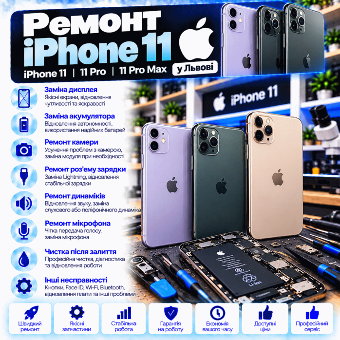 Ремонт iPhone 11, iPhone 11 Pro и iPhone 11 Pro Max во Львове