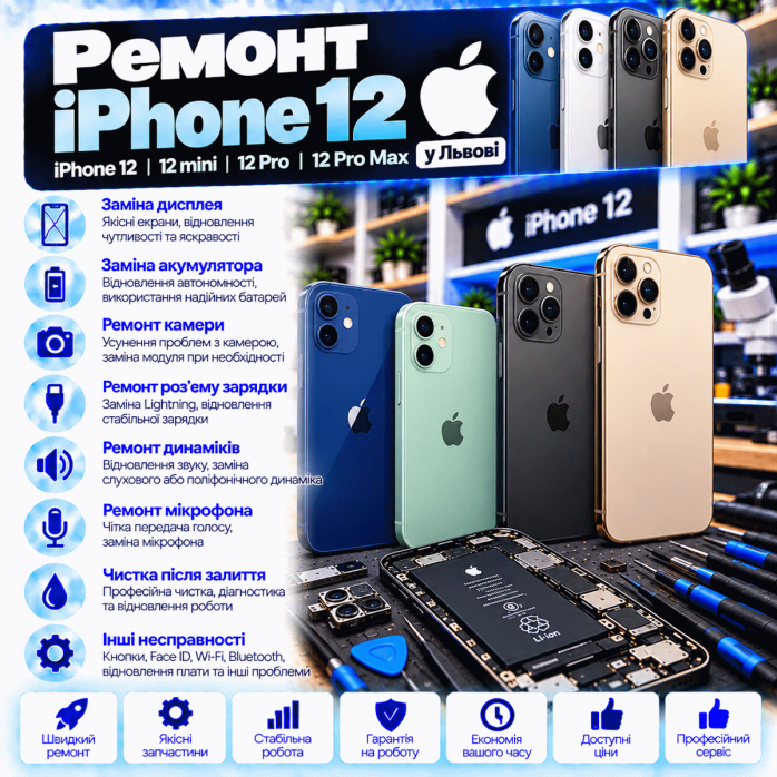 Ремонт iPhone 12, iPhone 12 mini, iPhone 12 Pro и iPhone 12 Pro Max во Львове
