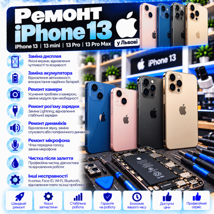Ремонт iPhone 13, iPhone 13 mini, iPhone 13 Pro и iPhone 13 Pro Max во Львове