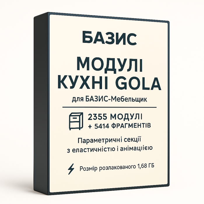 Модули кухни GOLA для БАЗИС-Мебельщик — автономная библиотека с установкой