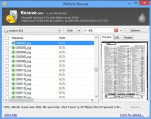 Інтерфейс програми Recuva