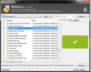 Інтерфейс програми Piriform Recuva