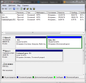 Диспетчере дисков в Windows