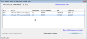 Список дисков в HDD LLF Low Level Format Tool